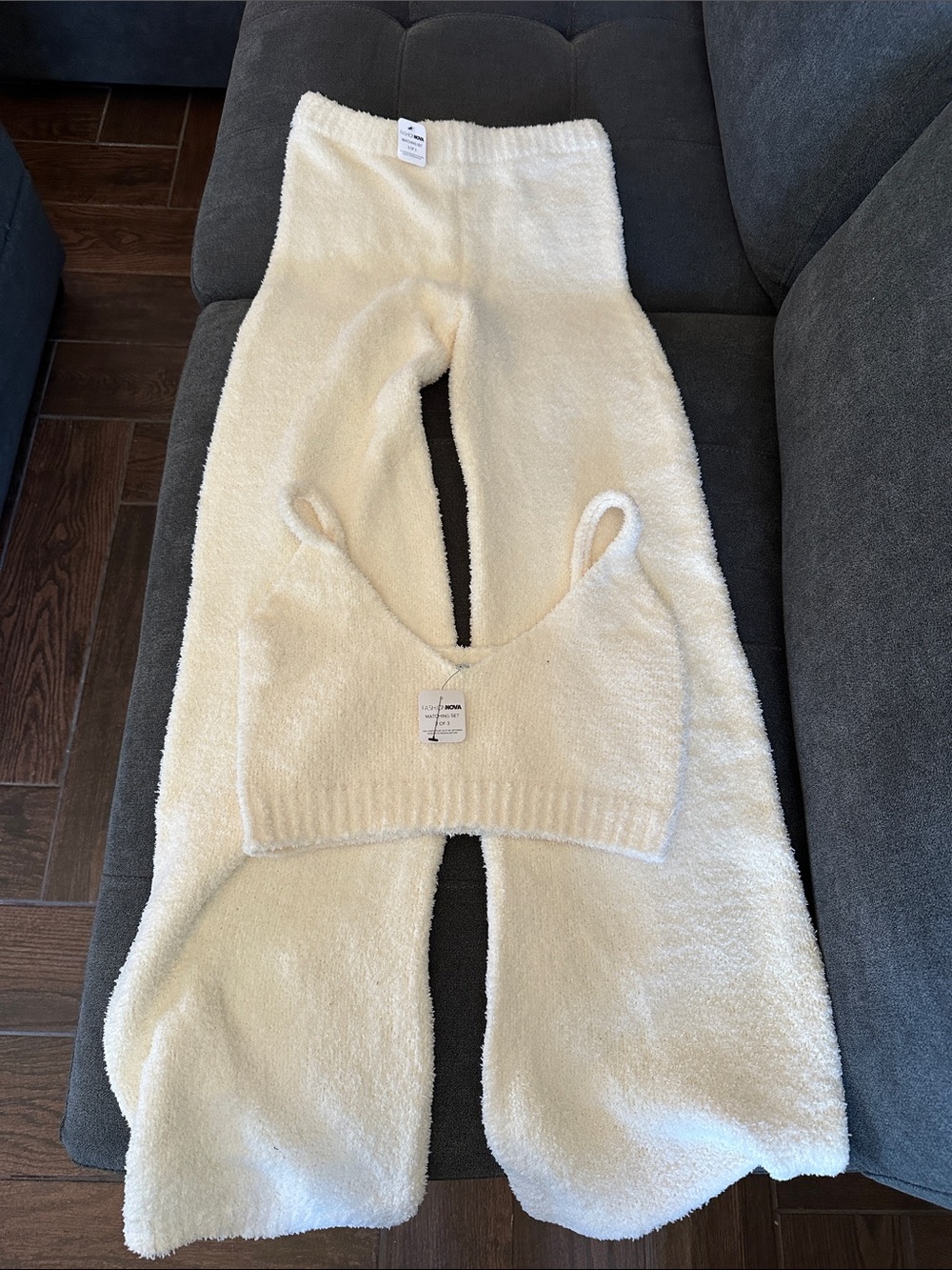 Women Cozy Cream Fleece Lounge set with Pants, top and cardigan